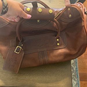Orvis leather duffel bag
